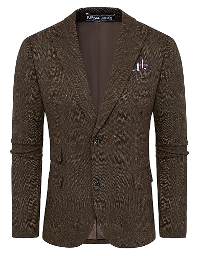 Men's Formal Tweed Herringbone Blazer 2 Button Wool Blend Sport